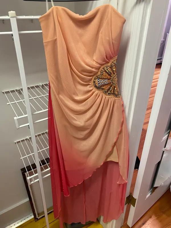 Macy's Orange and Pink Sheer Sequin Hi-Lo Dress - Image 2