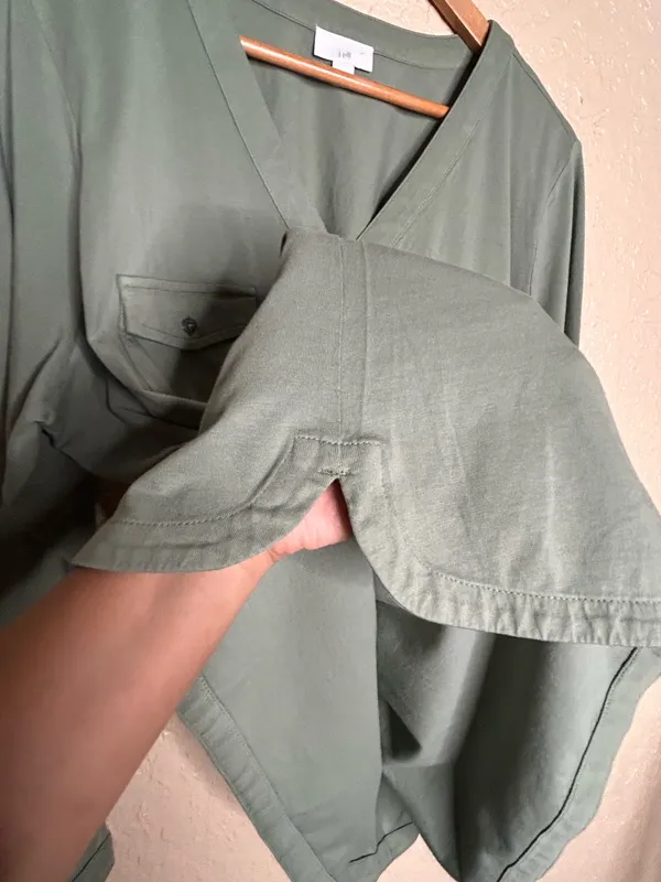 🩷 J. Jill Women Henley Top Large Green Long Sleeve V-Neck Utility Pockets Cotton - Image 10