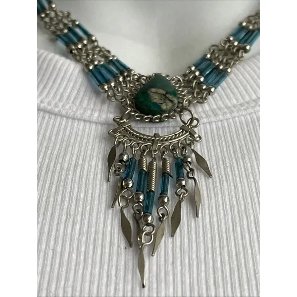 Source Unknown Handmade Glass Bead With Turquoise Collar Necklace Boho Teardrop - Image 2