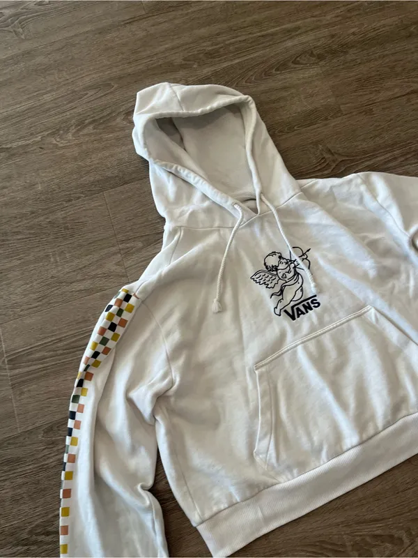 Vans Karina Hoodie Womens Medium Cream Cupid Cherub Checkerboard Crop Pullover - Image 7