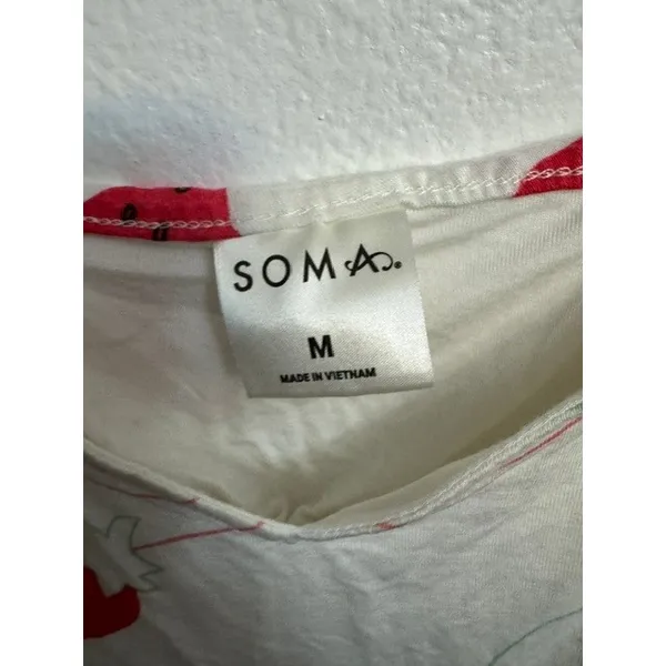 Soma Intimates Strawberry Print Camisole Sleep Top White Red Green PJ Tank M (D) - Image 3