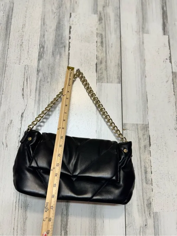 Grossi Black Quilted Puffer Shoulder Bag Gold Chain Strap Faux Leather Handbag - Image 3