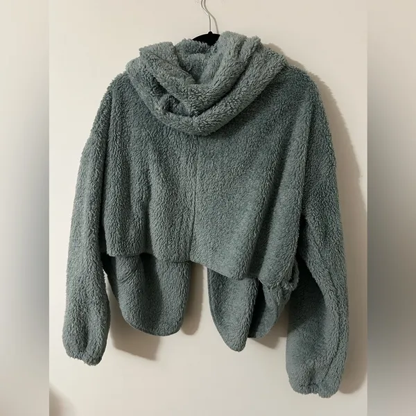 Blue hooded cropped Sherpa jacket - Image 2