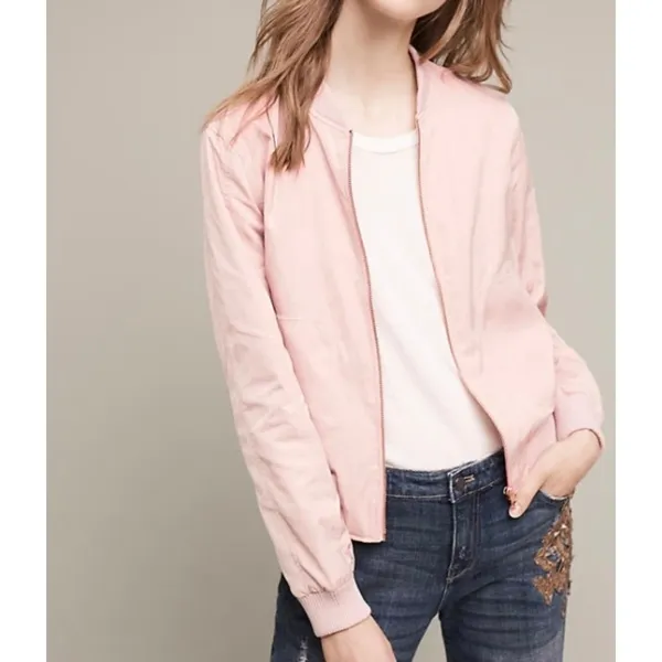 Anthropologie HEI HEI Journey Bomber Jacket Solid Light Pink Sporty Medium - Image 14
