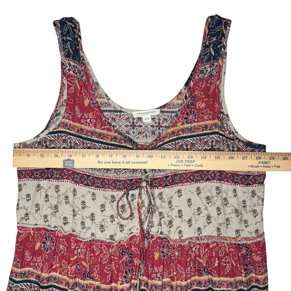 Beach Lunch Lounge Maxi Dress M Tiered Rust Tan Batik Sleeveless Hippie Boho - Image 10