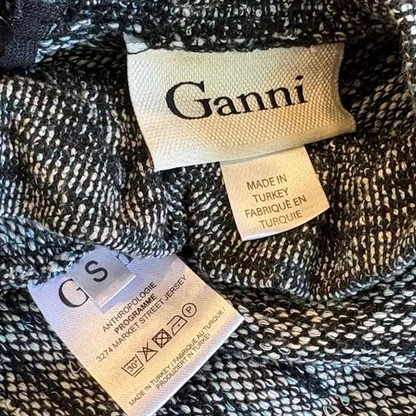 Ganni Pinnacle Dress Black Gray Space Dye Ruffle High Neck Pleated‎ Mini Twee S - Image 10
