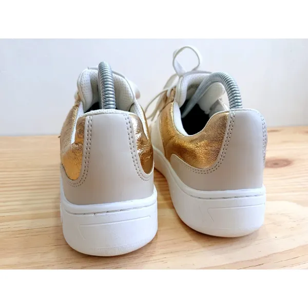 Michael Kors Women's Gold White Leather Sneakers Shoes Size 8.5 M LS24F Low Top - Image 5