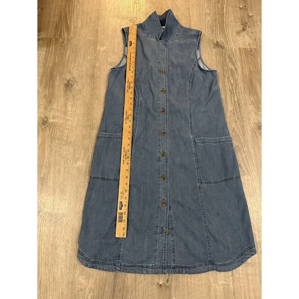 Soft Surroundings Dress Womens M Medium Denim High Point Sleeveless Button Up - Image 3