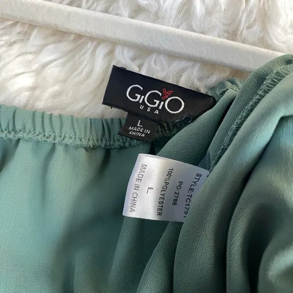 Gigio Sage Green Jumpsuit Wide Leg Ruffle Hem Smocked Adjustable Straps - Image 6