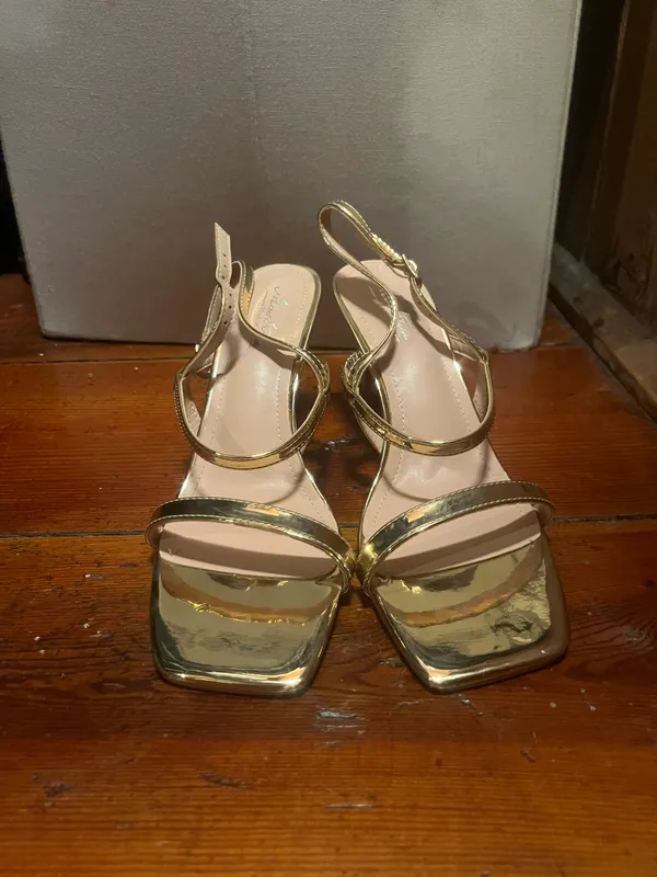 Gold Heel Sandal Straps Heels Square Open Toed - Image 2