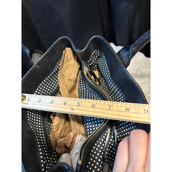 Kate Spade New York Black Pebbled Leather Bow Shoulder Bag Tote Polka Dot Lining - Image 8