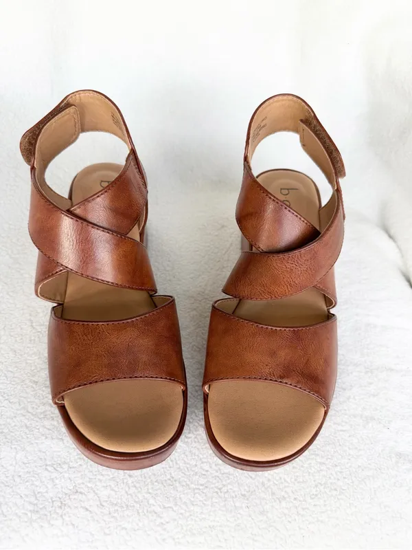 b.o.c. Women's Brown Leather Wedge Sandals - Comfortable Strappy Platform 7 - Image 8