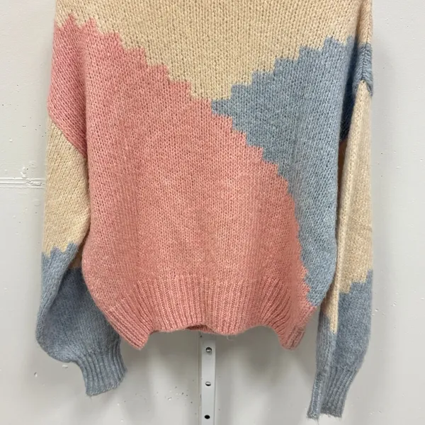 Mango MNG Colorblock Chunky Knit Sweater Large Pink Blue Crew Neck‎ Pullover - Image 5