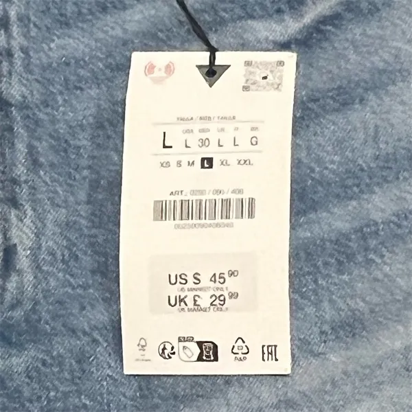 ZARA Denim Mini Skirt Womens Size L Blue Wash Button Closure 5-Pocket - Image 6