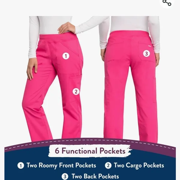 Cherokee Workwear pink Professional scrubs pull on cargo soft stretch Xs tall - Image 6