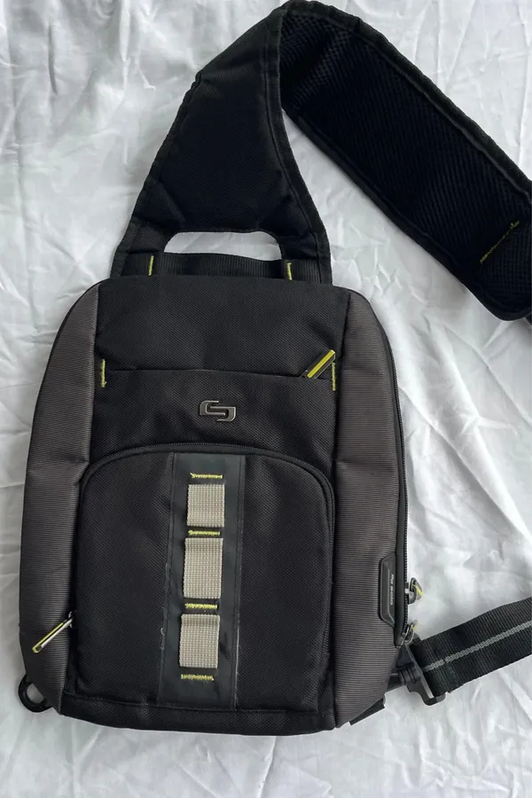 Solo Black Sling Backpack Crossbody Bag, Zip Closure, Adjustable Strap Pockets - Image 2