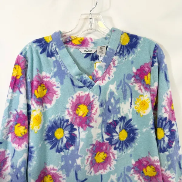 Mayfair Medium Pajama Set Floral Fleece Blue Pink Watercolor‎ Vivid NWT Gift 515 - Image 7