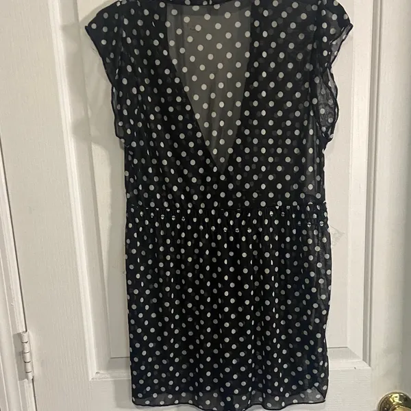 Vintage Sheer Black Polka Dot Blouse Size L - Image 3