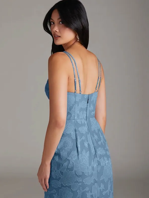 Azazie Leo Blue Lace V-Neck Evening Dress with Side Slit - Image 6