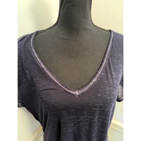 Superdry Sheer Navy Burnout V-Neck Tee Short Sleeve Top Slub Lightweight Layer - Image 3