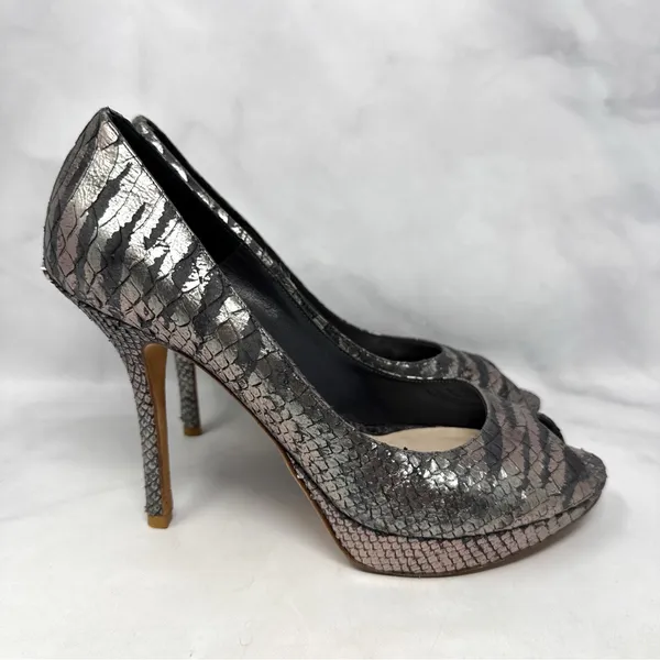 Christian Dior Vintage Y2K Miss Dior Metallic Leather Open Toe Pump Heels Silver - Image 5