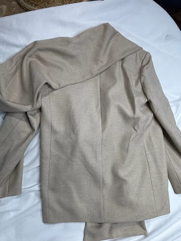 Zara Tailored Blazer with Wool Peplum ZW Collection Beige Size XS - Image 3