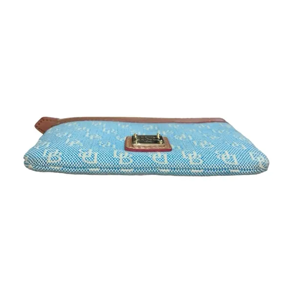 Dooney & Bourke Vintage Signature Jacquard Canvas Leather Blue/Tan Coin Wallet - Image 6