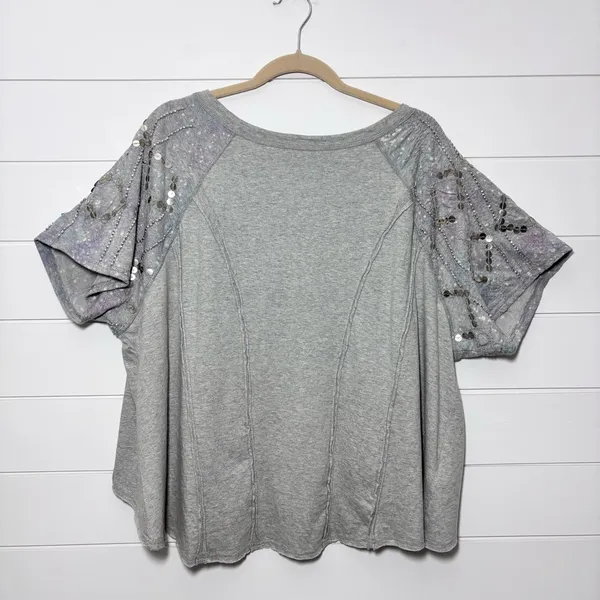 Free People Shine Me Out Top Embellished Sleeve Pullover Open‎ Back Large L NEW - Image 2