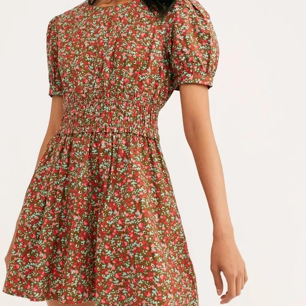 Free‎ People Pennie Floral Mini Dress Puff Sleeve Smocked Waist Women's Large - Image 4