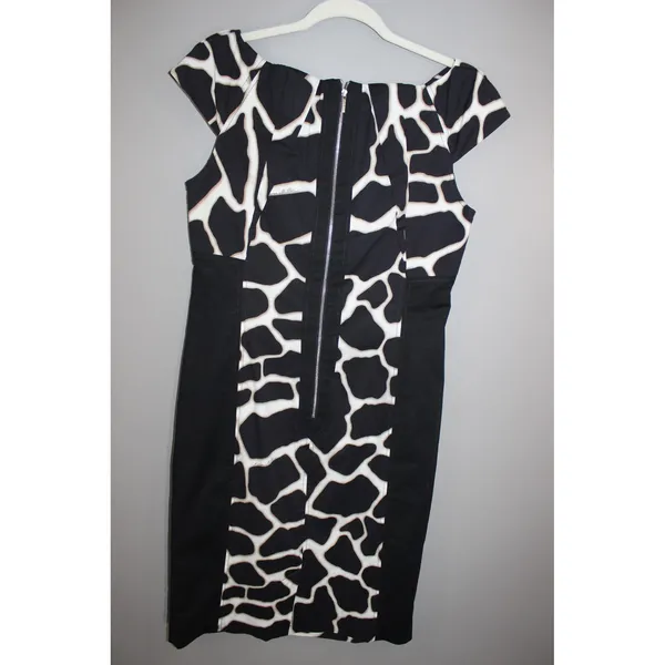 Karen Millen Dress Women 10 Black Giraffe Print Great Sheath Cap Sleeve Cotton - Image 5