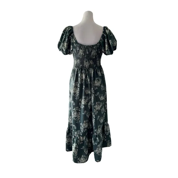 Hint of Blush Green Floral Print Smocked Waist Puff Sleeve Maxi Dress - Image 6