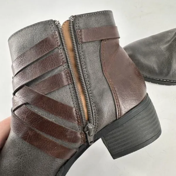 EuroSoft Phoebe Faux‎ Leather Buckle Accent Boot Bootie Size 7 Gray & Brown - Image 6