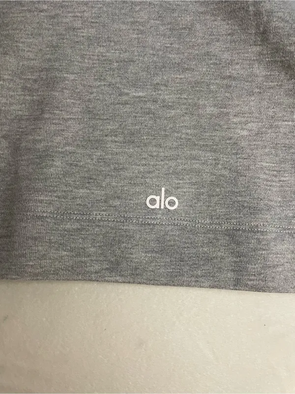 Alo NWT Bae Hoodie Athletic Heather Grey Cropped Pullover Sweatshirt Size L - Image 6