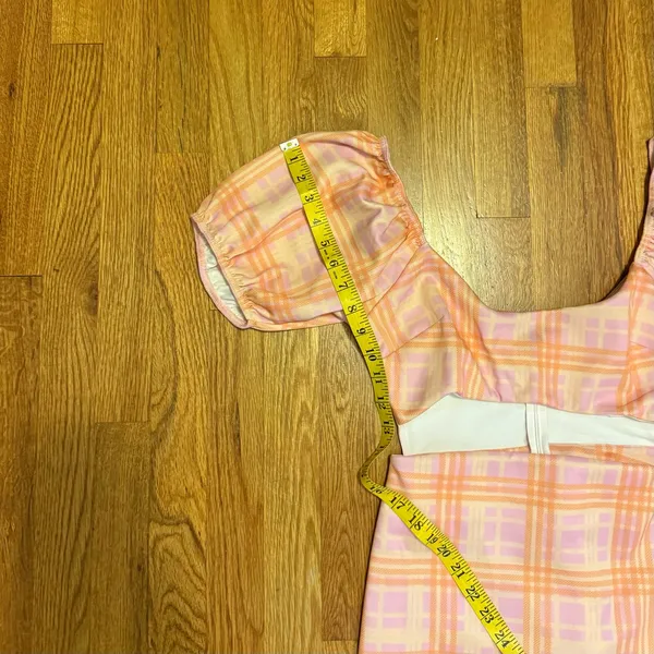 ASOS Design Women’s 6 Pink Orange Plaid Cut Out Puff Sleeve Zipper Mini Dress - Image 9