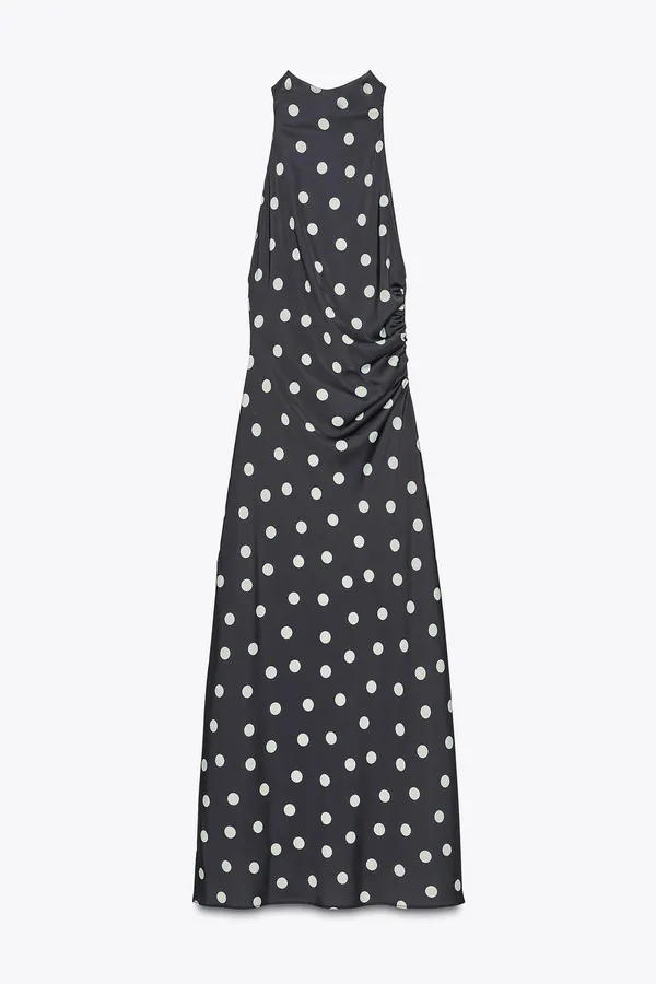 Zara Black Polka Dot Halter Satin Scarf Maxi Dress - Image 7