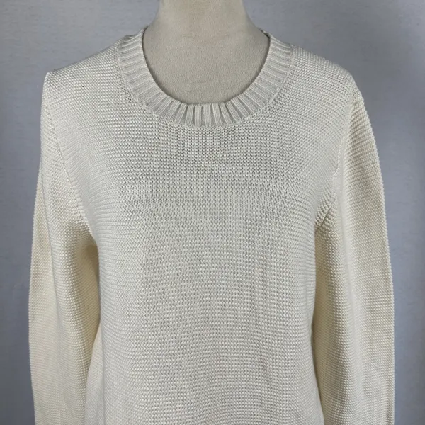 New J. Crew Cream Textured Knit Merino Wool Blend Sweater Womens Large Neutral‎ - Image 2