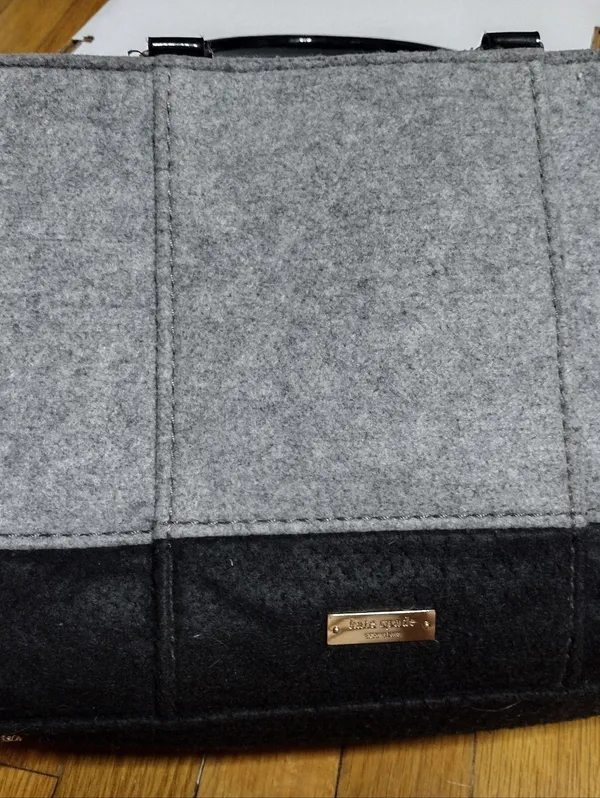 kate spade Gray and Black Quinn Felt Tote with Gold Button Accents - Image 4