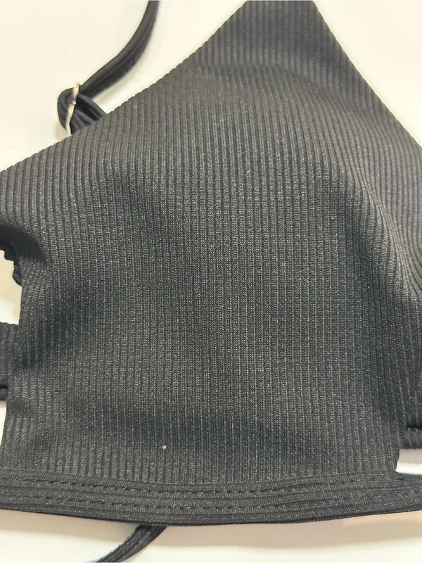 Zaful Black Ribbed Triangle Bralette with Front Clasp - Image 2