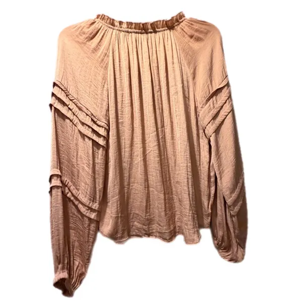 Chelsea & Theodore Dusty Rose‎ Ruffle Neck Tassel Tie Peasant Blouse Small Boho - Image 3