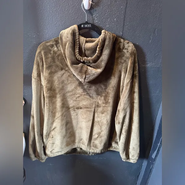 Women’s I Believe Brown Fuzzy Zip-Up Hoodie - Image 3