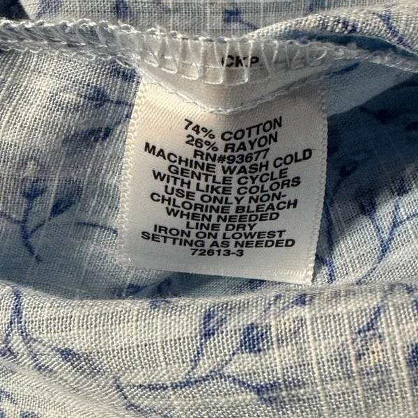 Liz Claiborne Medium Top Floral Button-Up Long Sleeves Lightweight Side Tie Blue - Image 10