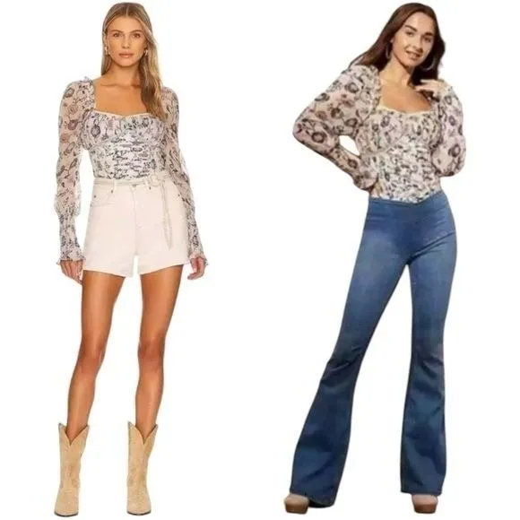 Free People Brunch Date Bodysuit Sheer Floral Coquette Milk Maid Feminine S - Image 5