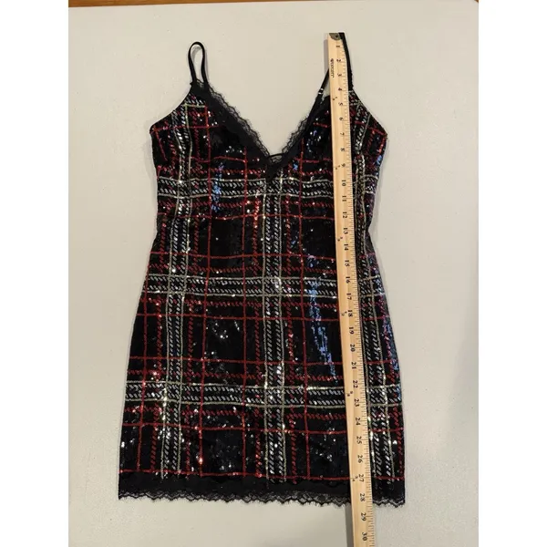 Victorias Secret Plaid Sequin Dress Small Sexy Lace Up Back Party Dark Romantic - Image 5