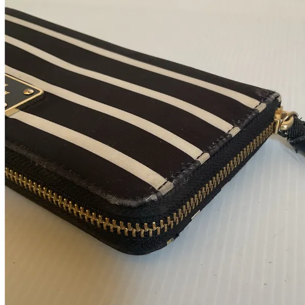 Kate Spade New York Black White Striped Zip Around Wallet Continental Purse - Image 8