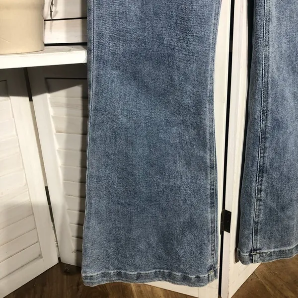 Emory Park Y2K denim jumpsuit bell-bottoms blue zip sexy fitted look groovy hippie boho M - Image 12