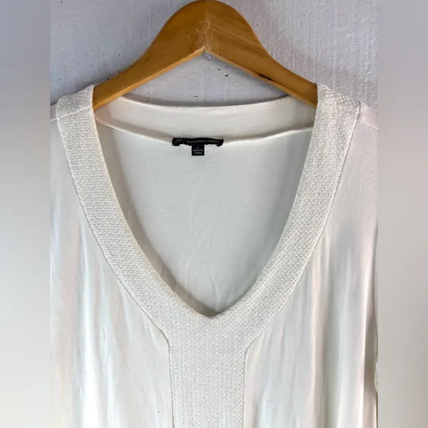 Adrianna Papell L Asymmetrical Textured Trim Women's Top in White - Image 4