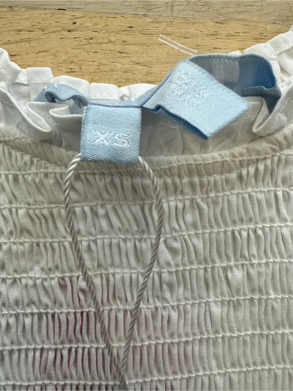HILL HOUSE The Nap Top White Smocked Cropped Short Puff Sleeve XS NEW - Image 7
