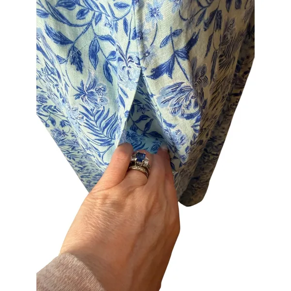 J Jill Love Linen‎ Maxi Dress Women XS Blue White Linen Floral Lagenlook Boho - Image 8