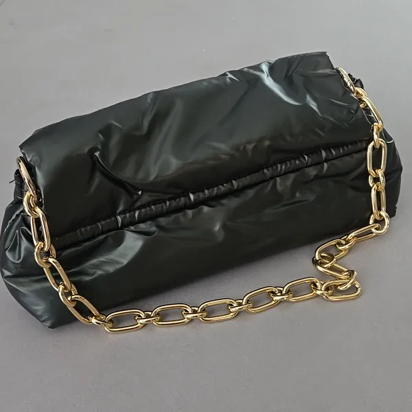 Anthropologie Metallic Puff Shoulder Bag In Green With a Gold Chain - Image 3
