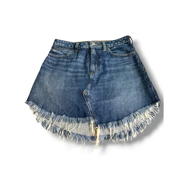 We The Free‎ Free People Bailey Fringe Denim Mini Skirt High Rise Blue 27 - Image 4